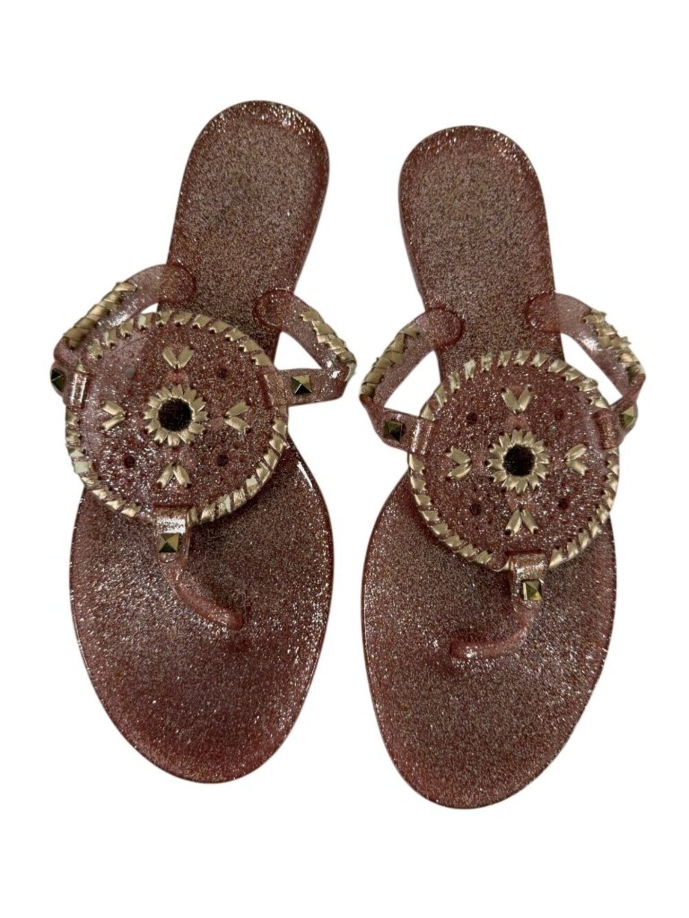 Jack Rogers Glitter Jelly Sandals Size 10 Pink Gold Accents Round Toe Slip-On